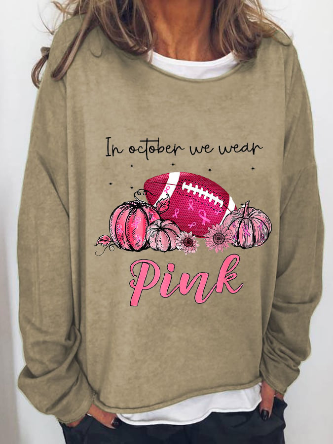 Women's Tackle Breast Cancer Pink Football Casual Long-Sleeve T-Shirt