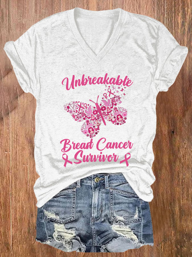 Women's Unbreakable Breast Cancer Survivor Print Casual T-Shirt