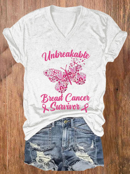 Women's Unbreakable Breast Cancer Survivor Print Casual T-Shirt