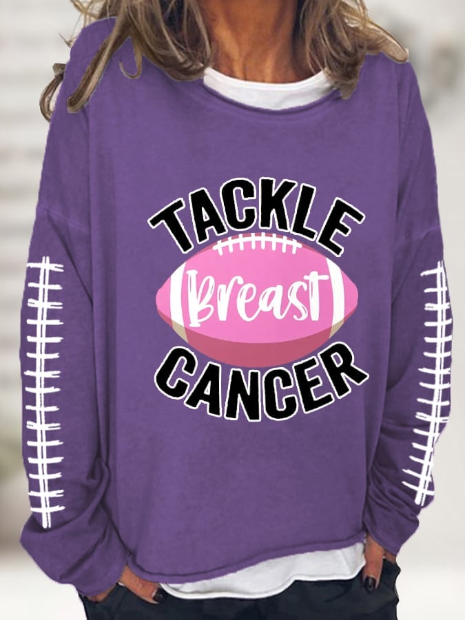 Women's Tackle Breast Cancer Pink Football Casual Long-Sleeve T-Shirt