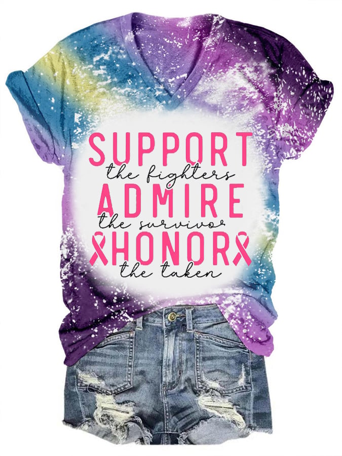 Women's Support Admire Honor Breast Cancer Awareness Print T-Shirt