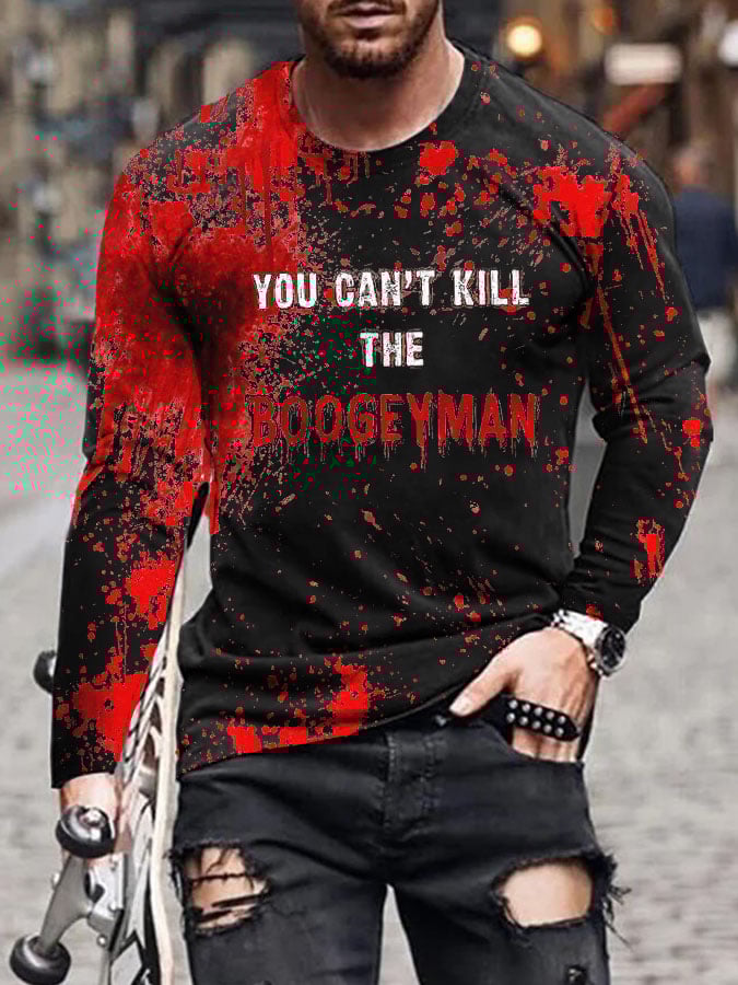 You Can Kill The Boogeyman Halloween Men's Printed Long Sleeve T-Shirt