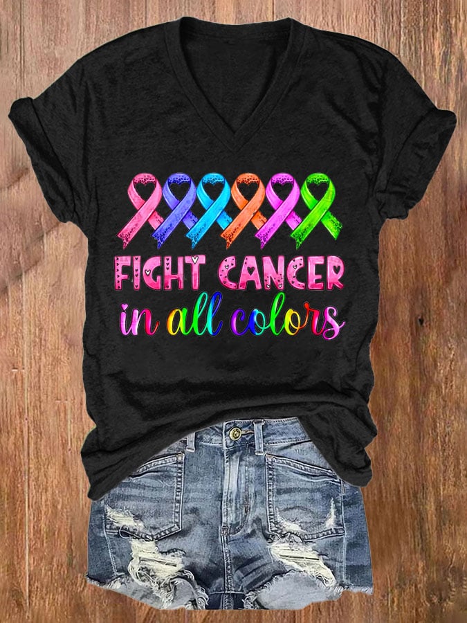 Women's Breast cancer Fight Cancer In all Colors Printed Casual T-shirt