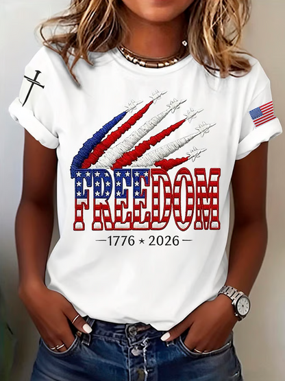 Women's America Flag Eagle We The People Printed T-shirt