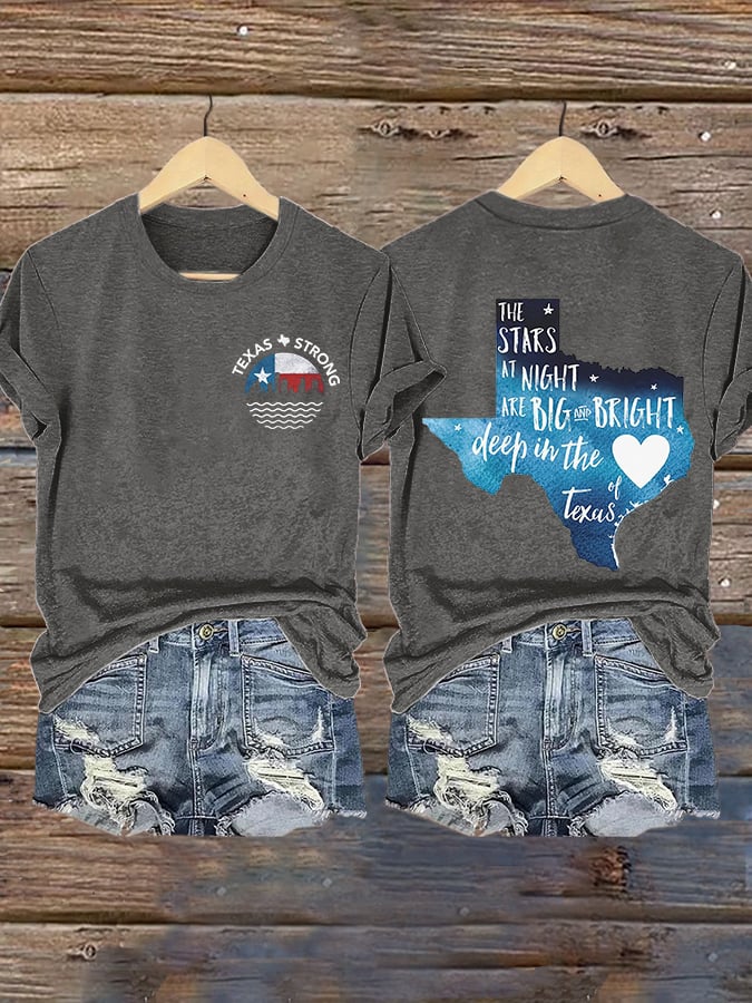 🙏💔Join us in praying for Texas.🙏Retro Texas Strong The Stars At Night Are Big And Bright Deep In The Heart Of Texas Print T-Shirt
