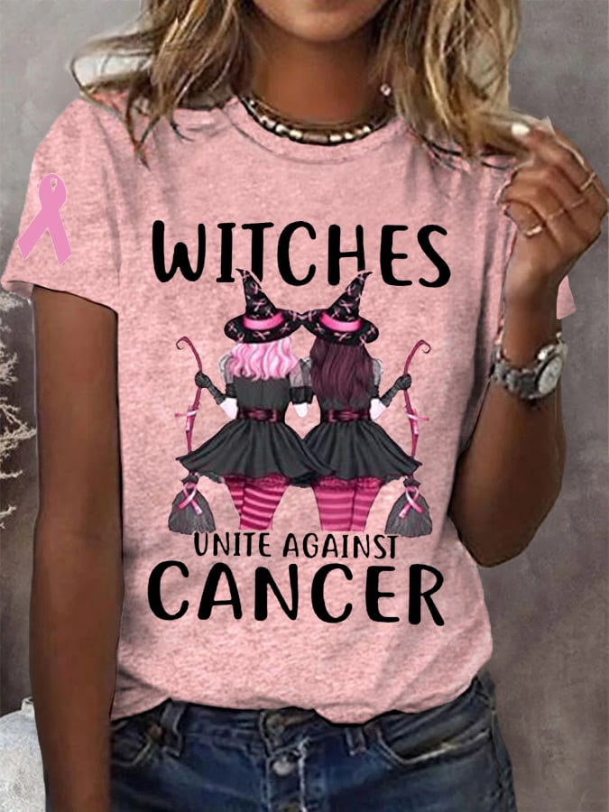 Women's Halloween Witches Unite Against Cancer, Breast Cancer Awareness Warrior Tee