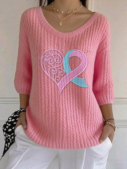 Women's Casual Retro Pink Heart Sweater