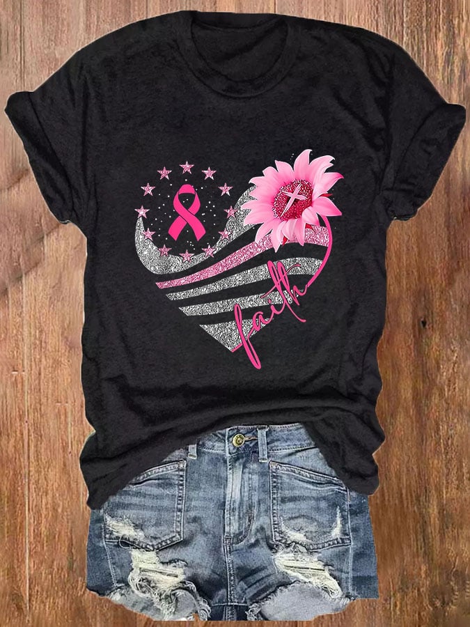 Breast Cancer Casual Print Short Sleeve T-Shirt