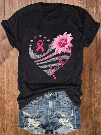 Breast Cancer Casual Print Short Sleeve T-Shirt