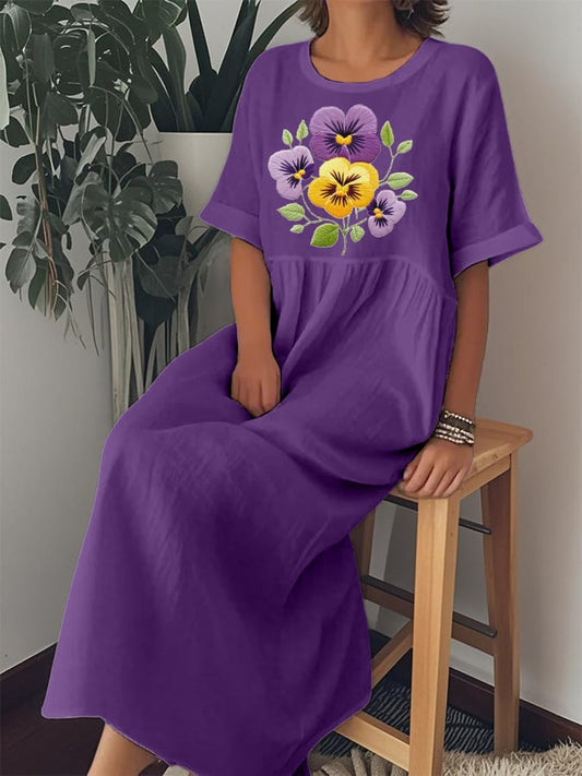 Women's Pansy Print Alzheimer's Awareness Support Dress