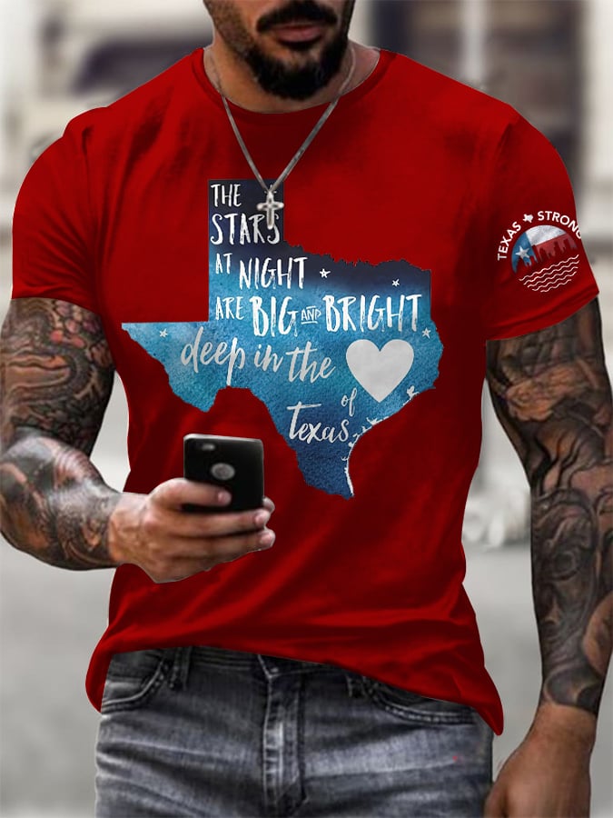 🙏💔Join us in praying for Texas.🙏Men's Retro Texas Strong The Stars At Night Are Big And Bright Deep In The Heart Of Texas Print T-Shirt