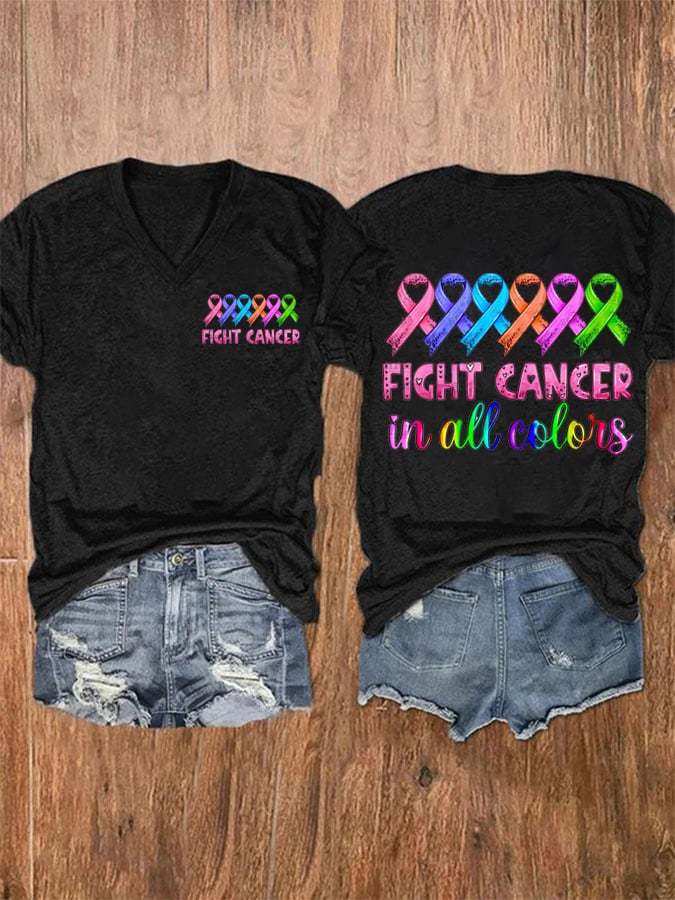 Women's Breast cancer Fight Cancer In all Colors Printed Casual T-shirt