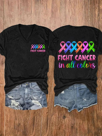 Women's Breast cancer Fight Cancer In all Colors Printed Casual T-shirt