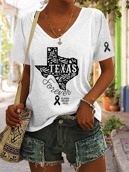 🙏💔Join us in praying for Texas.🙏Women's Texas Flood Print Casual T-Shirt