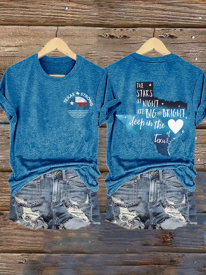 🙏💔Join us in praying for Texas.🙏Retro Texas Strong The Stars At Night Are Big And Bright Deep In The Heart Of Texas Print T-Shirt