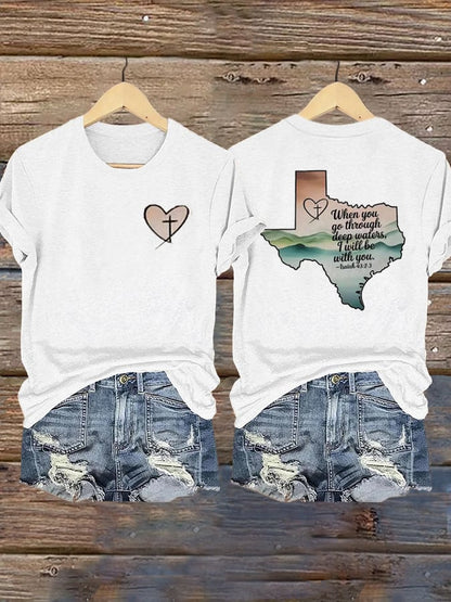 🙏💔Join us in praying for Texas.🙏Women's When You Go Through Deep Waters, I Will Be With You. Isaiah 43:2  Faith Printed T-Shirts