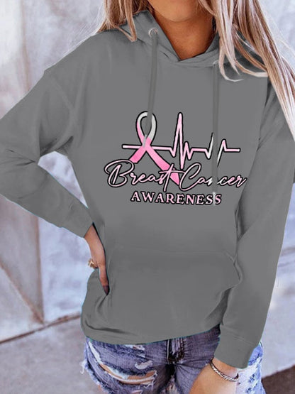Women'S Breast Cancer Awareness Casual Printed Hooded Sweatshirt