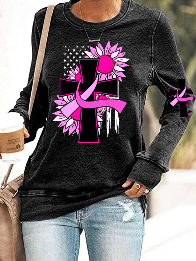 Faith Breast Cancer Awareness Print Sweatshirt