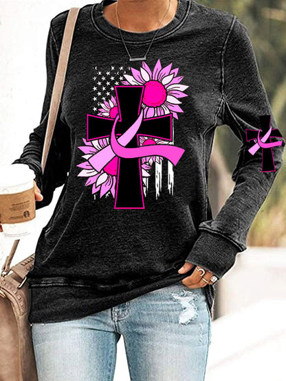 Faith Breast Cancer Awareness Print Sweatshirt