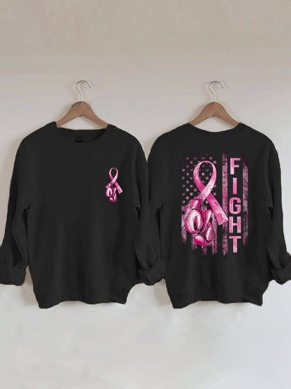 Women's Fight Breast Cancer America Flag Sweatshirt