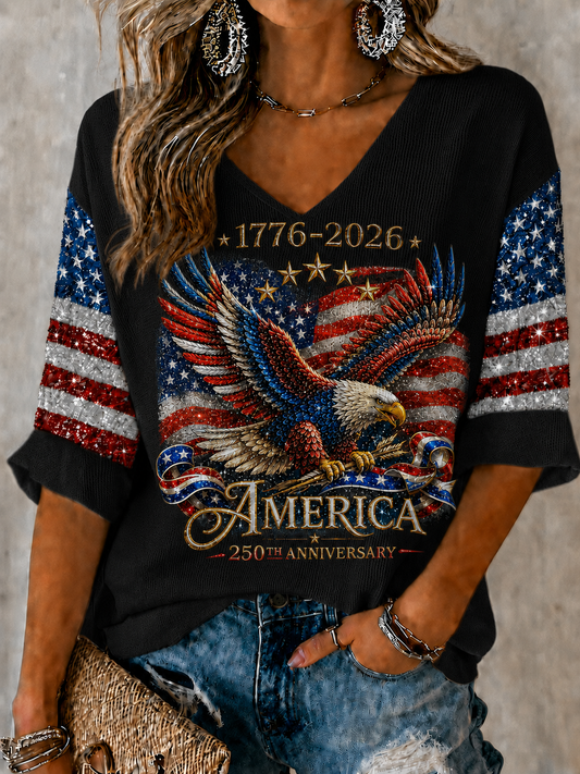 Women'S Retro Independence Day Art Printed Casual T-Shirt