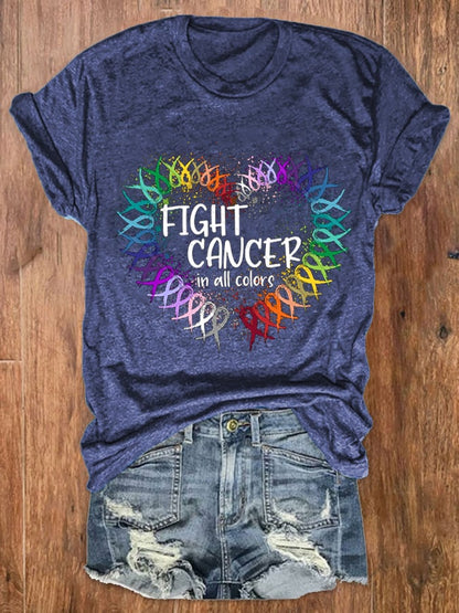 Women's Fight Cancer In All Colors Cancer Awareness  Colorful Ribbon O-Neck Tee