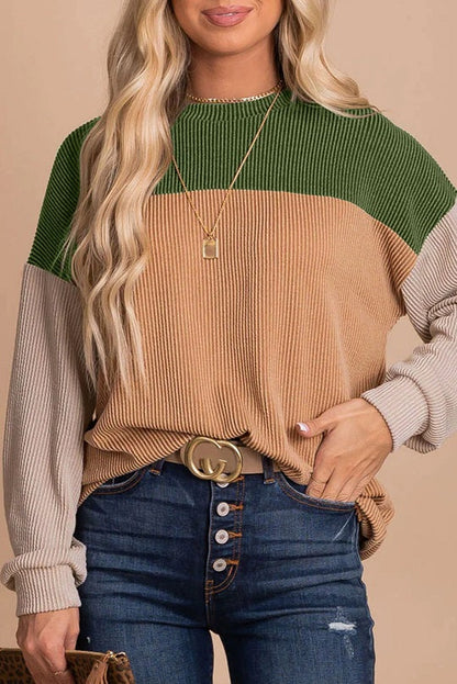 Corduroy Color Block Long Sleeve Top
