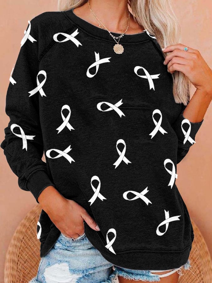 Women'S Breast Cancer Casual Print Loose Sweatshirt