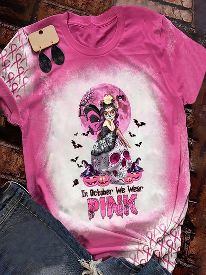 In October We Wear Pink Print T-Shirt