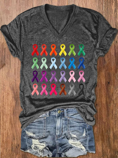 Women's Fight Cancer In All Colors Ribbon T-Shirt