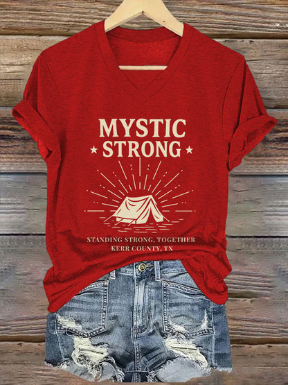 🙏💔Join us in praying for Texas.🙏V-Neck Retro Texas Strong Mystic Strong Standing Strong, Together Kerr County, TX Print T-Shirt