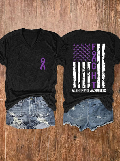 Women's Alzheimer's Awareness Printed V-Neck T-Shirt