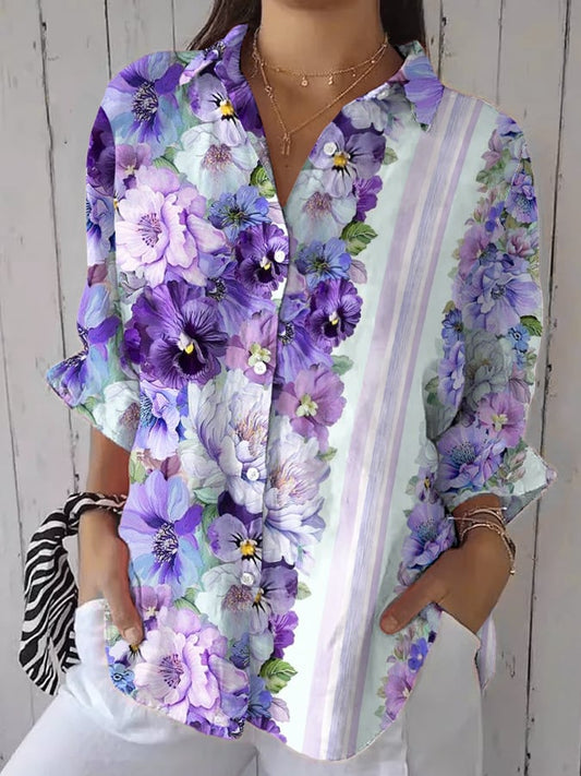 Women's Retro Alzheimer's Awareness Flowers  Print Casual Shirt