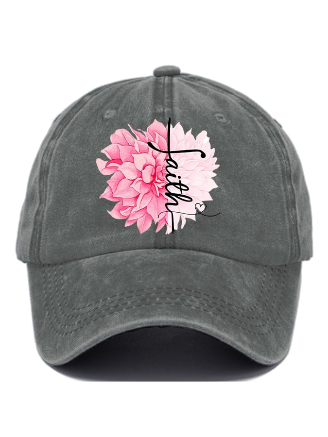 Women'S Floral Breast Cancer Awareness Print Baseball Cap