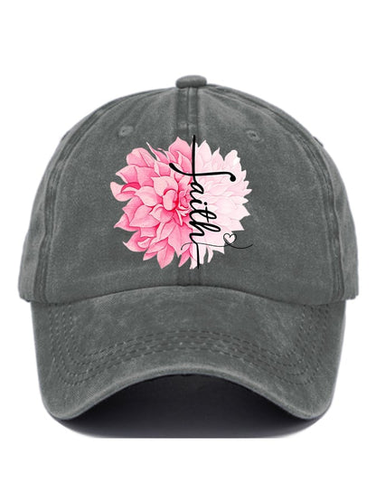 Women'S Floral Breast Cancer Awareness Print Baseball Cap