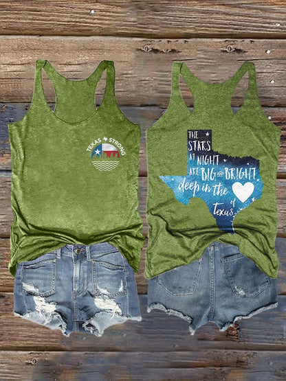 🙏💔Join us in praying for Texas.🙏Retro Texas Strong The Stars At Night Are Big And Bright Deep In The Heart Of Texas Print Tank Top