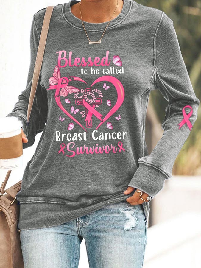 Blessed To Be Called Breast Cancer Survivor Print Sweatshirt