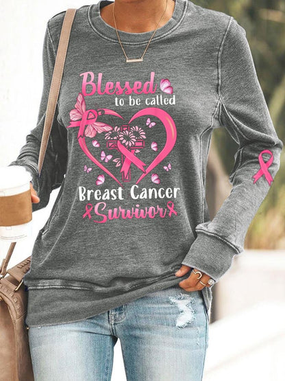 Blessed To Be Called Breast Cancer Survivor Print Sweatshirt