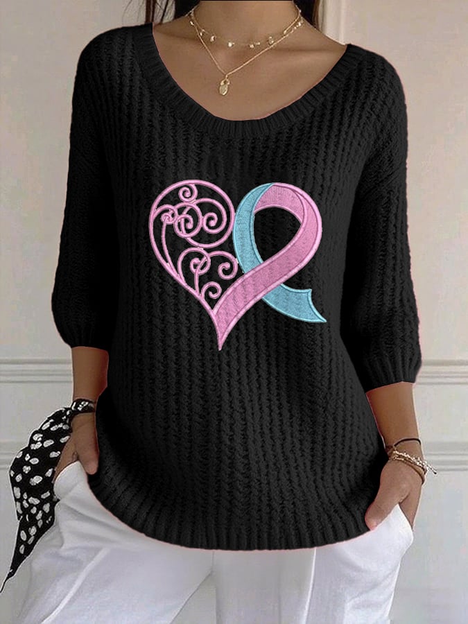 Women's Casual Retro Pink Heart Sweater