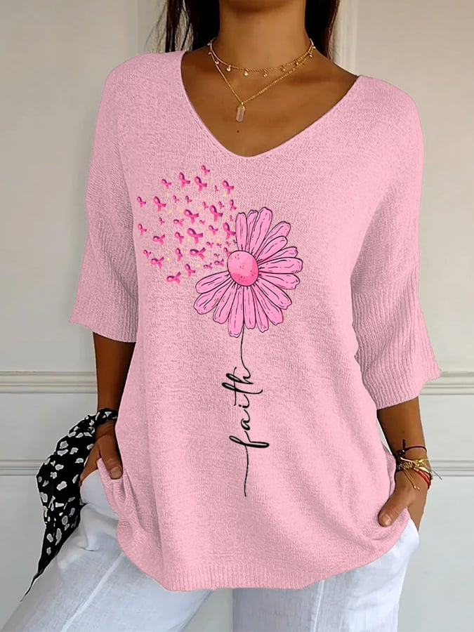 Women's Retro Floral Pink Faith Print Shirt