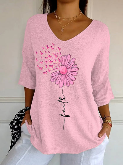 Women's Retro Floral Pink Faith Print Shirt