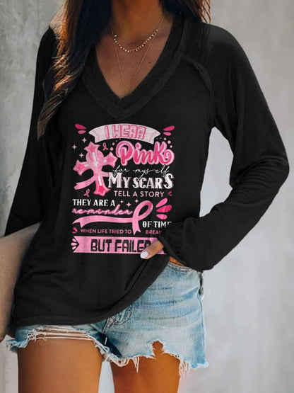 V-Neck Breast Cancer Awareness I Wear Pink For Myself My Scars Tell A Story They Are A Reminder Of Time When Life Tried To Break Me But Failed T-Shirt