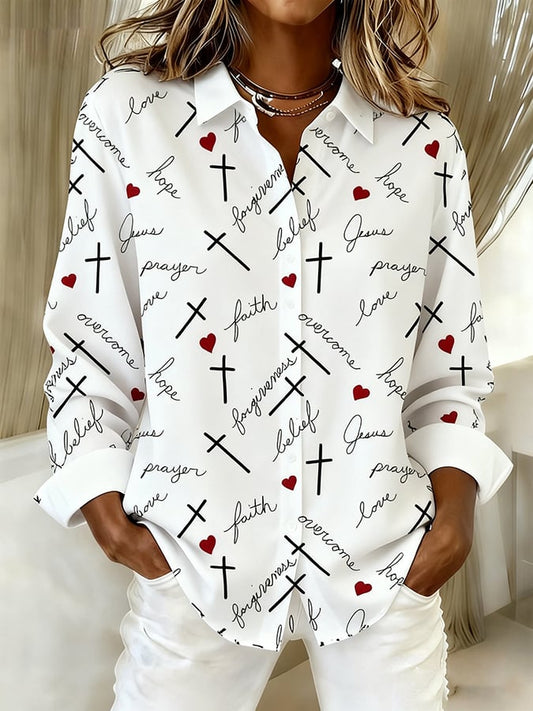 Women's Faith Art Print Linen Shirt
