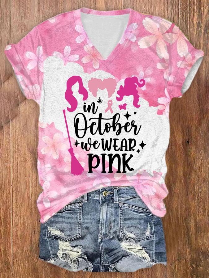 Women's Casual In October We Wear Pink Printed Short Sleeve T-Shirt