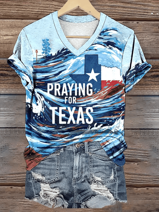 🙏💔Join us in praying for Texas.🙏Women's Praying For Texas Printed Short-Sleeved T-Shirt
