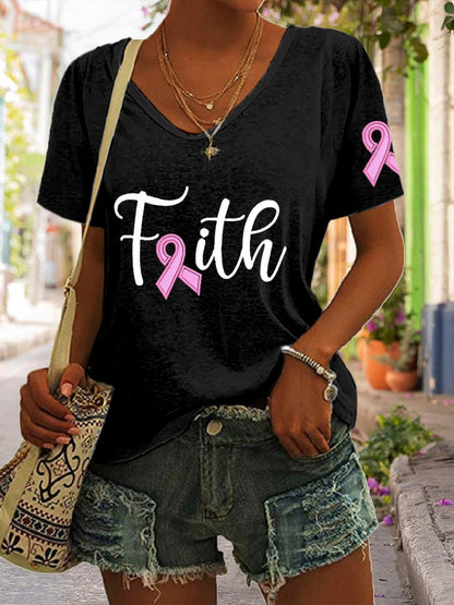 Women's Faith Breast Cancer Casual T-Shirt