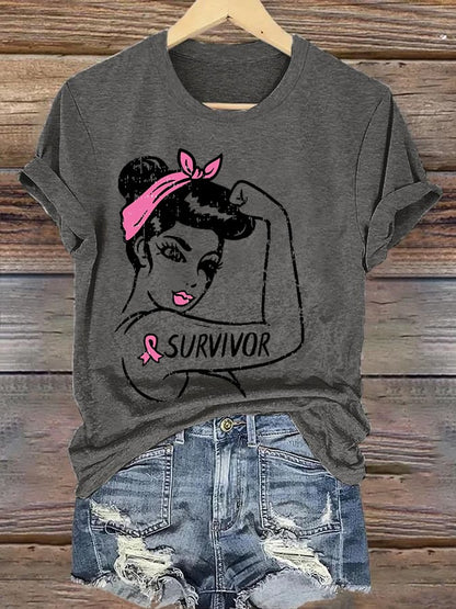 Women's Casual Breast Cancer Survivor Short Sleeve T-Shirt