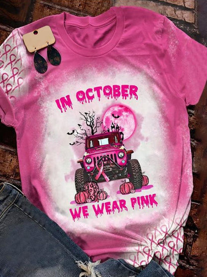 In October We Wear Pink Print T-Shirt