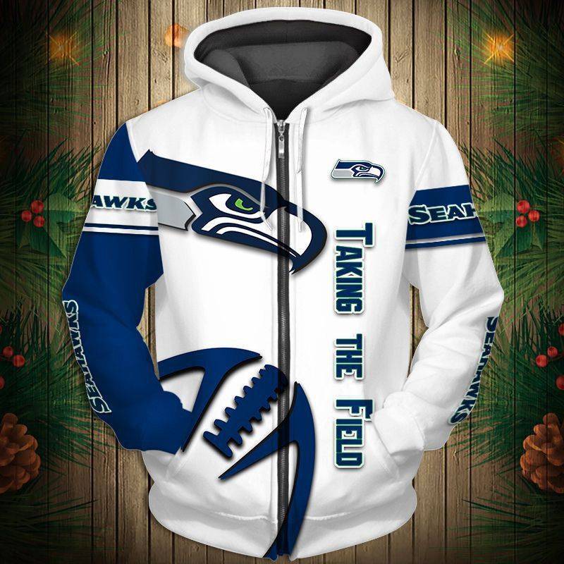 Seattle Seahawks  Men's Casual Zipper Hooded Sweatshirts