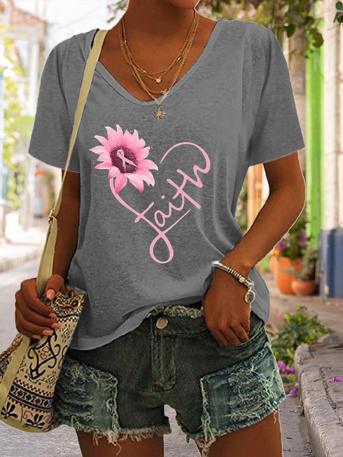 Women's Fight Breast Cancer Awareness Print Casual T-Shirt